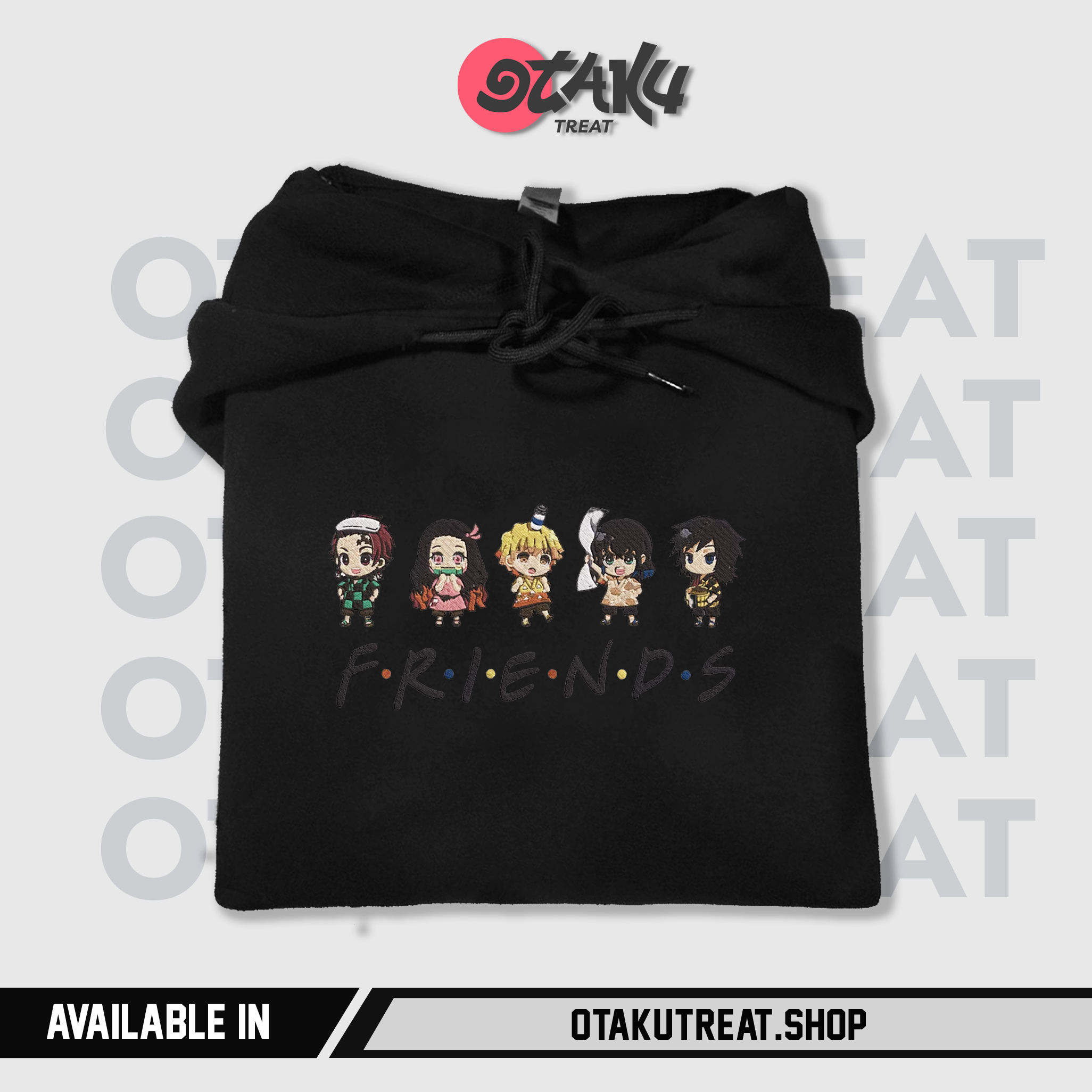 Demon Slayer Friends Cute Embroidered Hoodie
