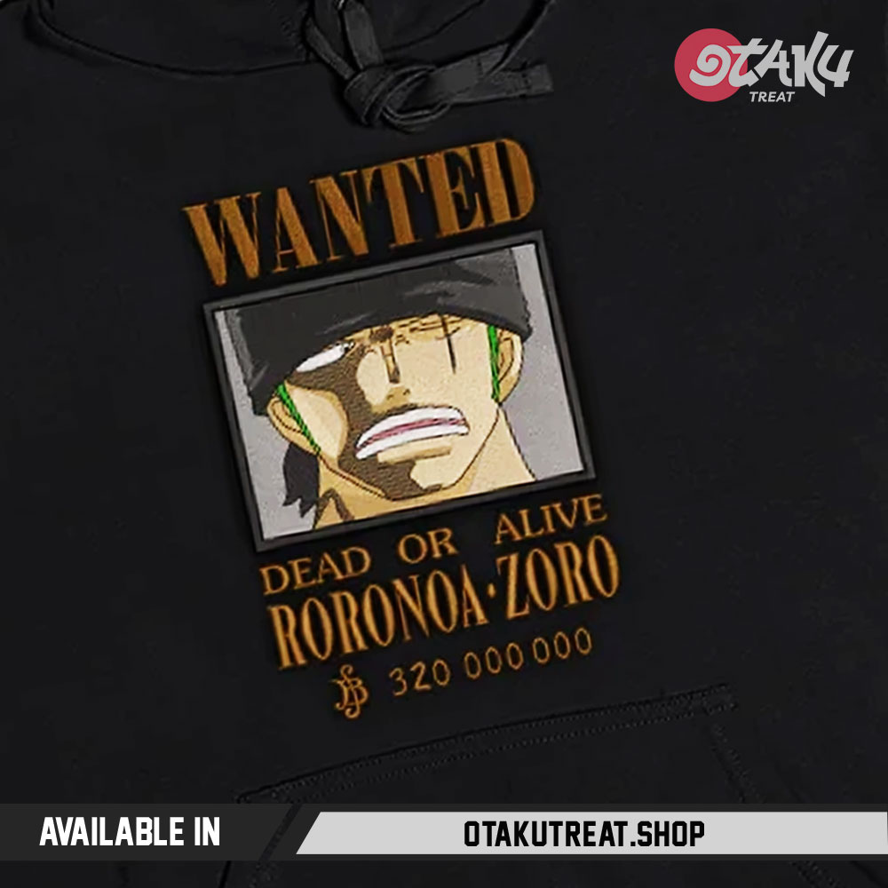 Zoro Wanted Embroidered Hoodie Sweatshirt 1